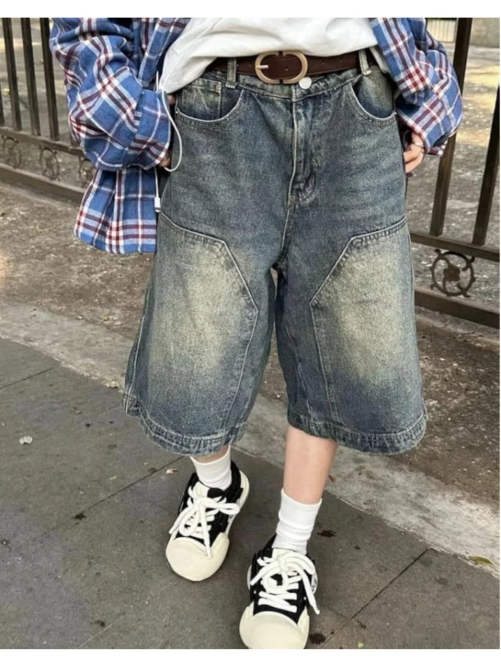 Micas Knee Length Long Straight Leg Denim Bermuda Shorts Y2K Vintage Streetwear